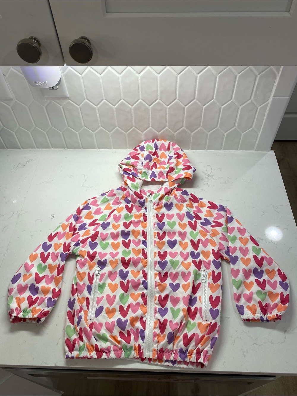 Welaken 120 Heart Print Rain Jacket Colorful Hooded Windbreaker Lightweight ✨
